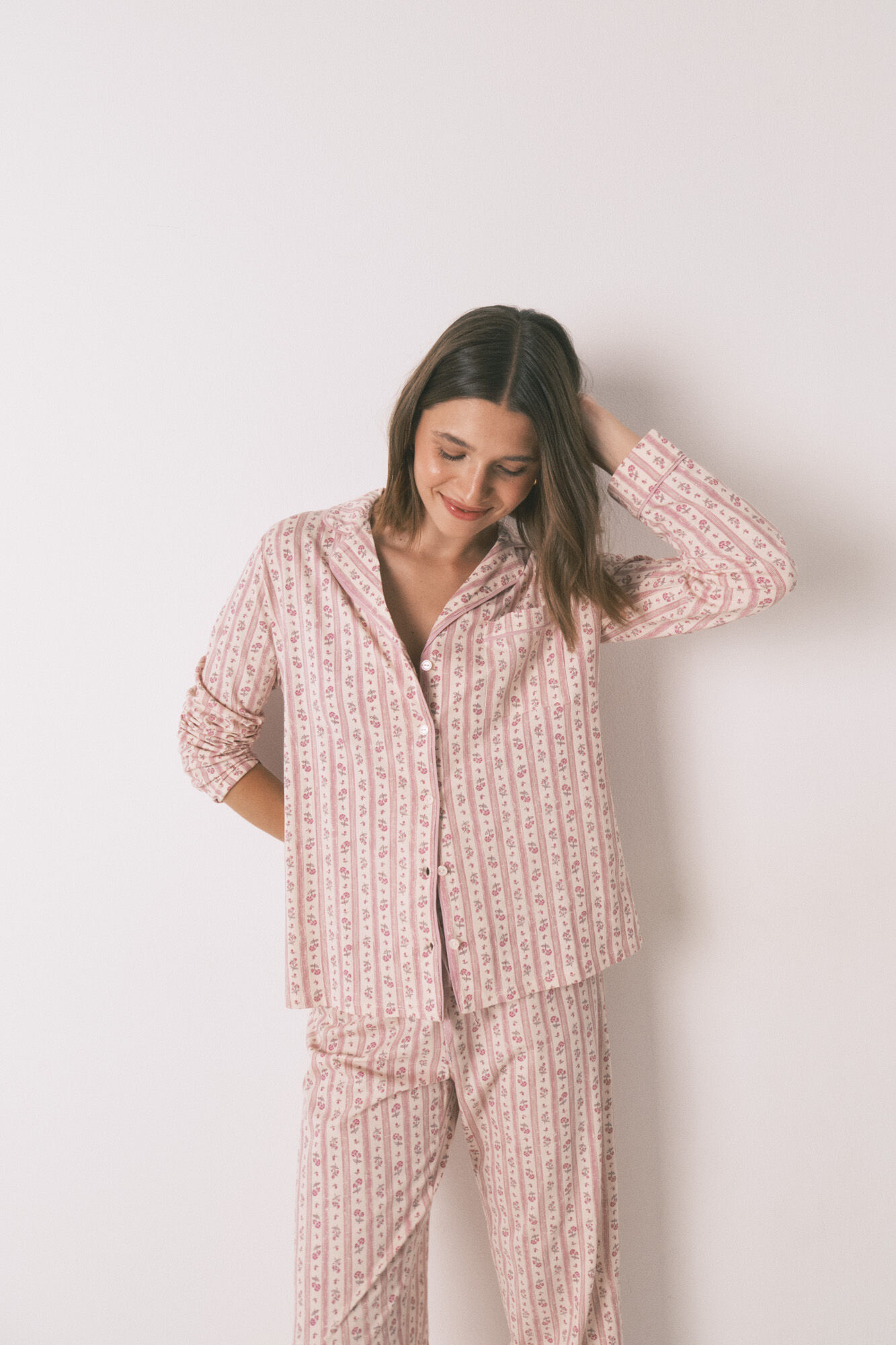 Women'secret Pijama camisera 100% algod&oacute;n con flores rosas