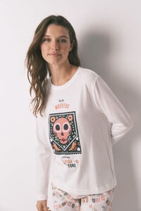 Women'secret Pijama larga"Día de Muertos" 100% algodón, color marfil