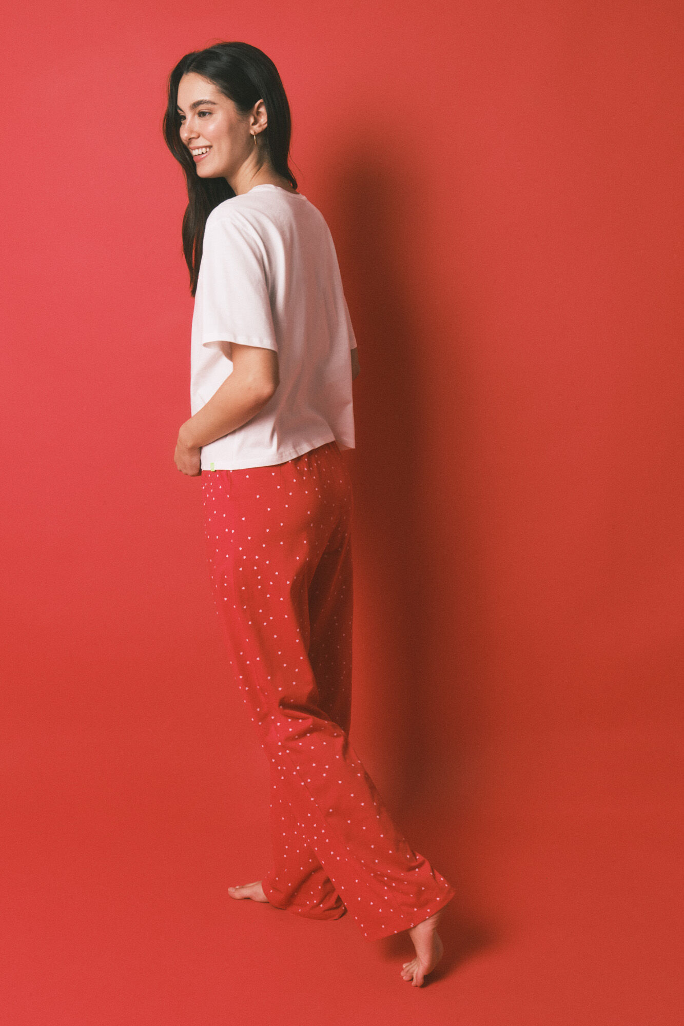 HI&BYE Pijama larga estampada de 100% algod&oacute;n blanca" marfil