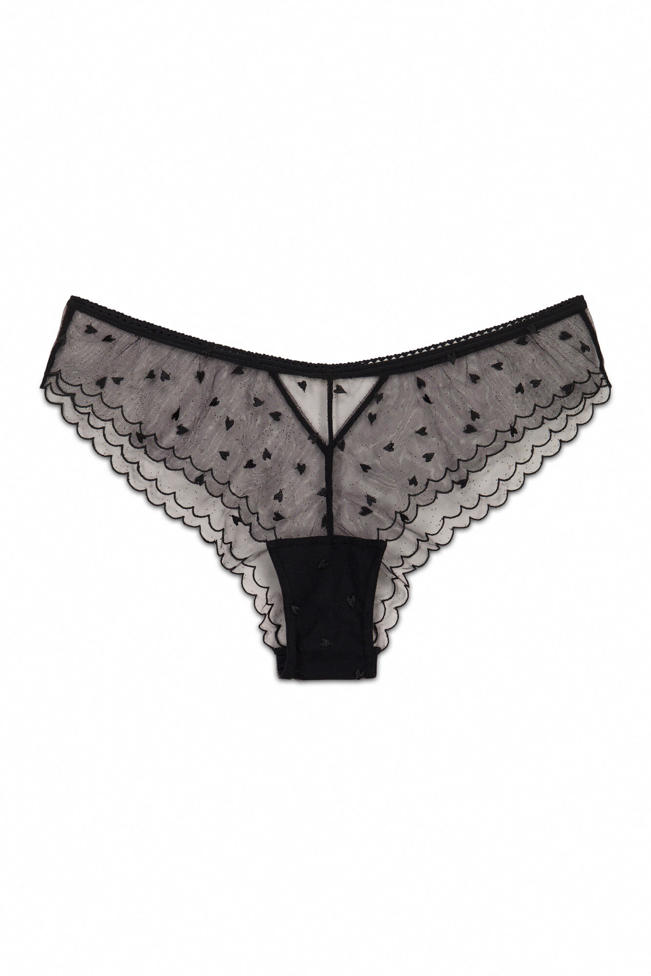 Women'secret Panty brasile&ntilde;a ancha de tul bordado negra negro