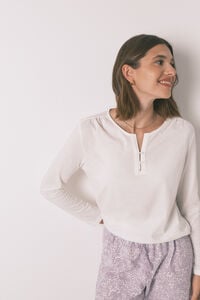 Women'secret Playera blanca de manga larga 100% algodón