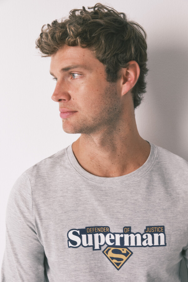 Women'secret Pijama larga de Superman gris 100% algodón  gris