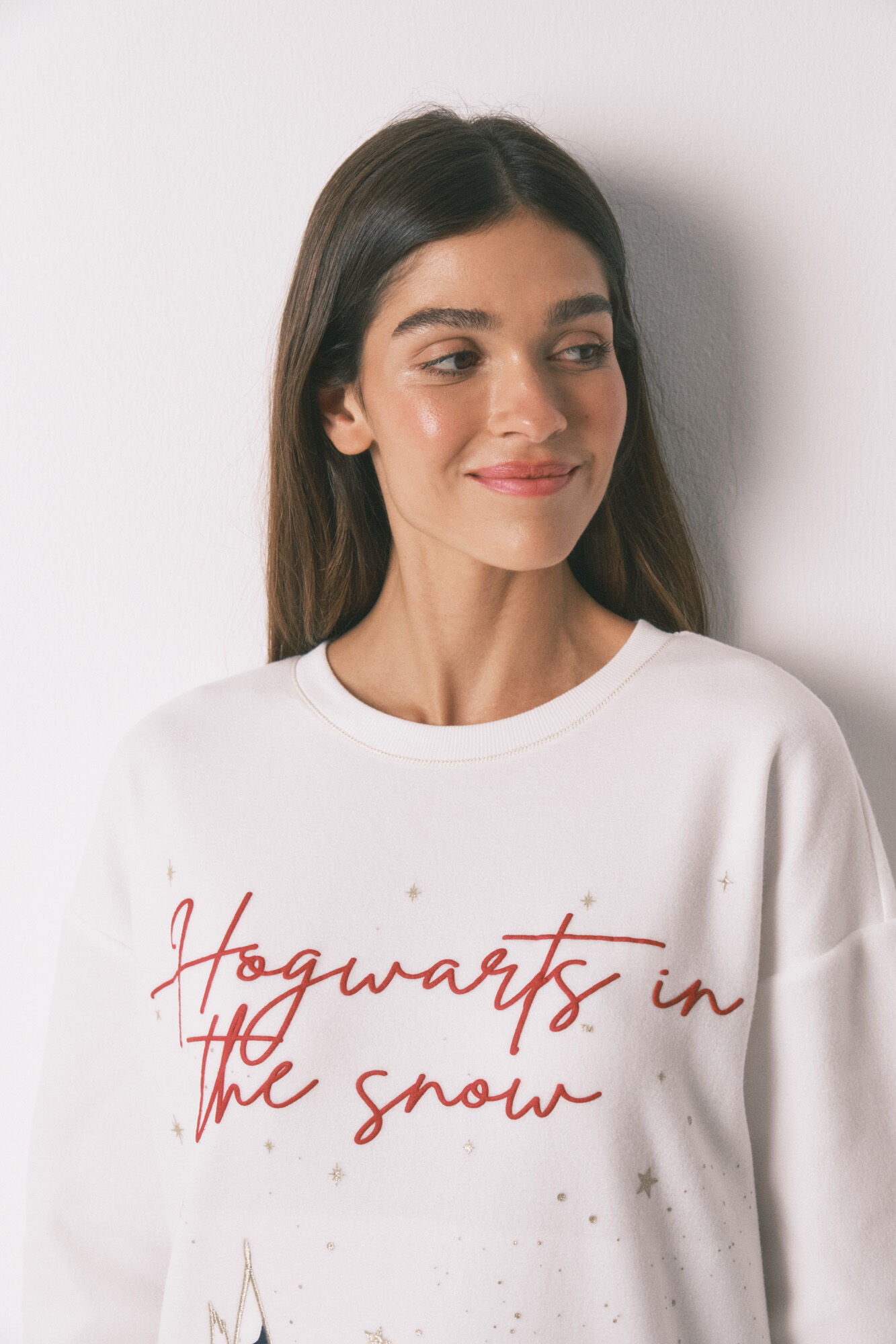 Women'secret Pijama larga polar estampado "Hogwarts" marfil
