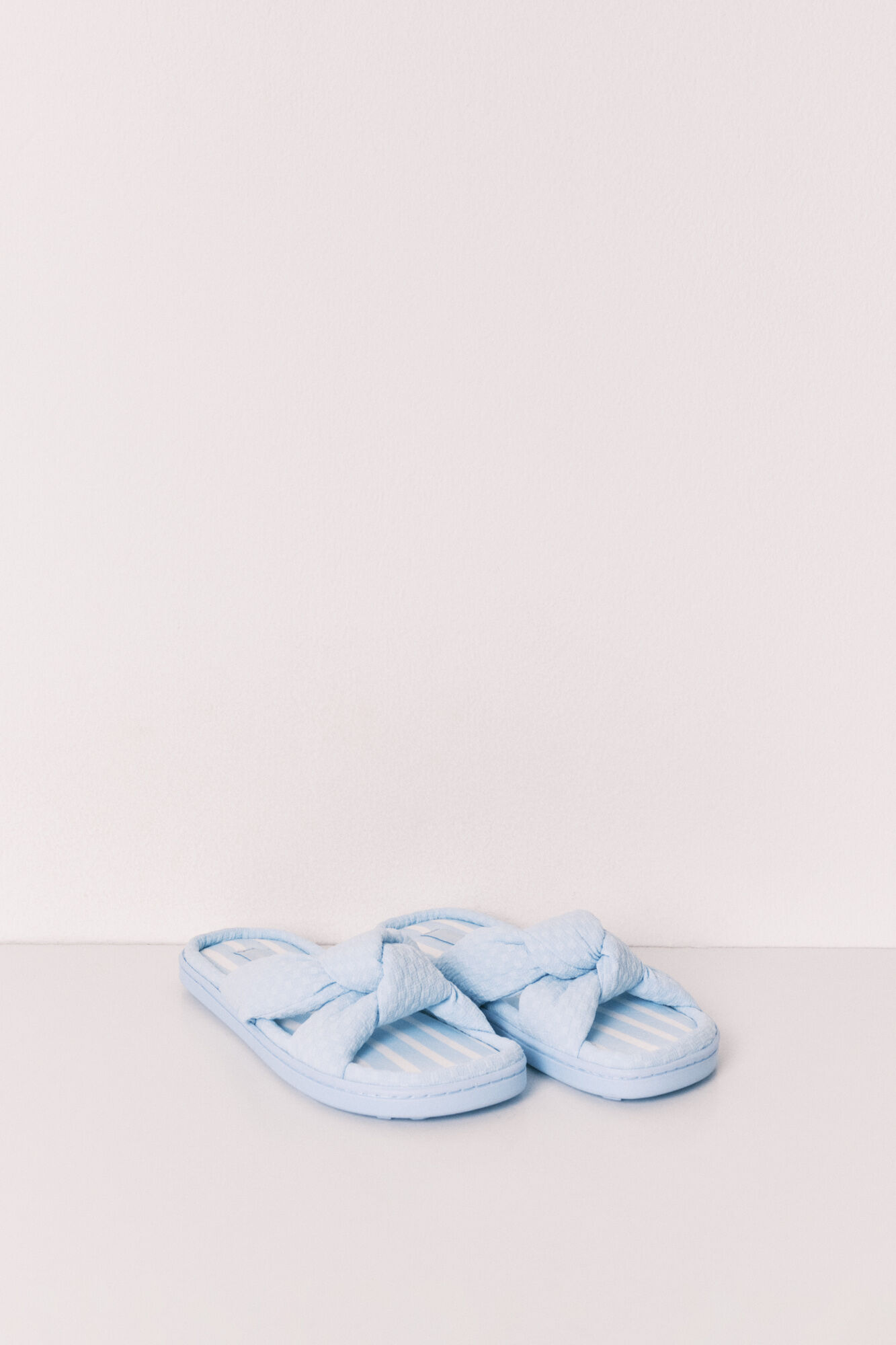 Women'secret Pantuflas con lazo voluminoso azul azul