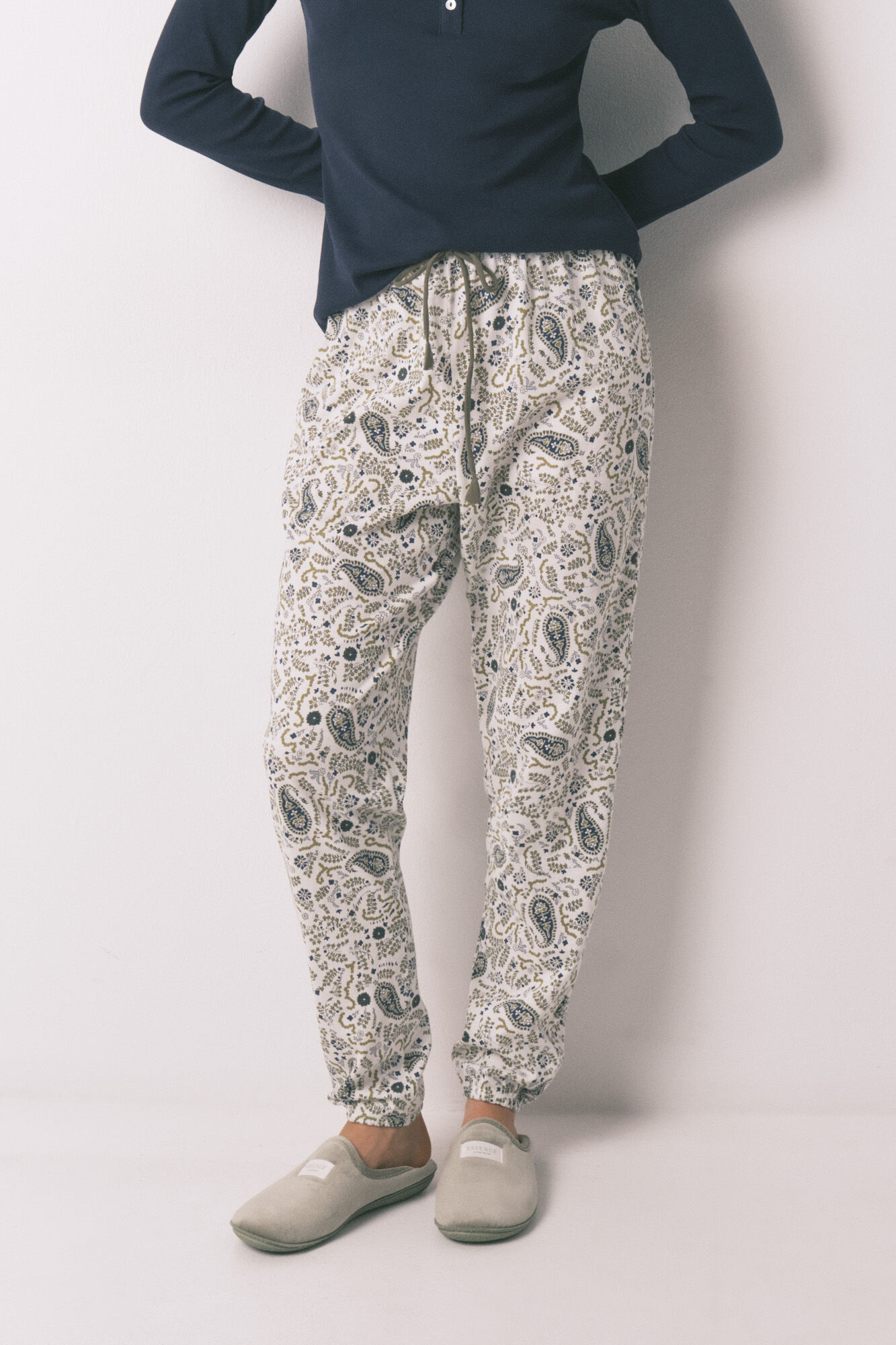 Women'secret Pantal&oacute;n largo de algod&oacute;n estampado Paisley estampado