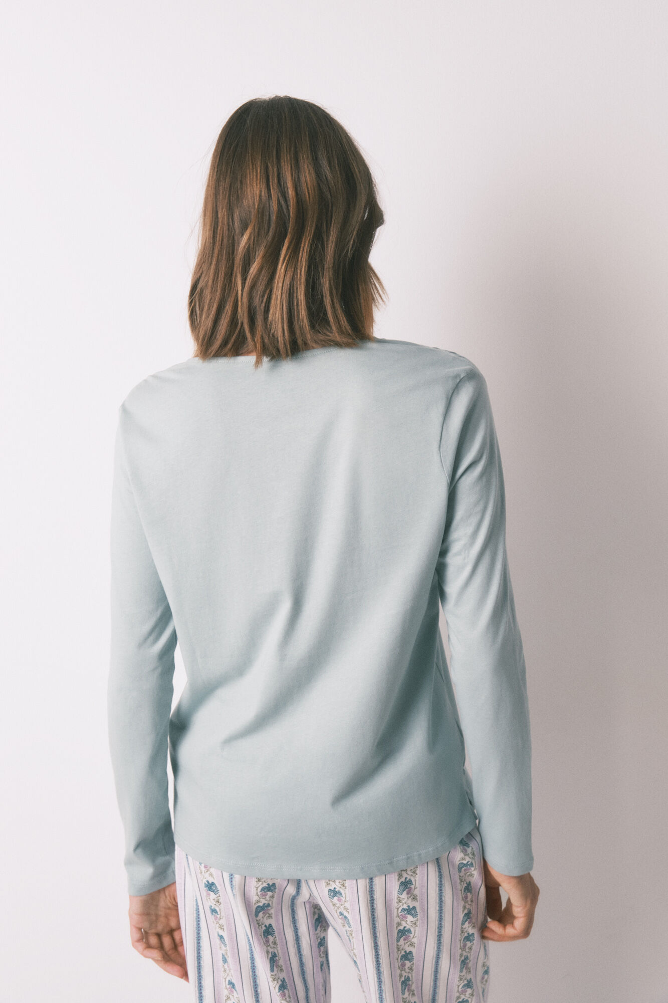 Women'secret Playera verde de manga manga larga 100% algod&oacute;n verde