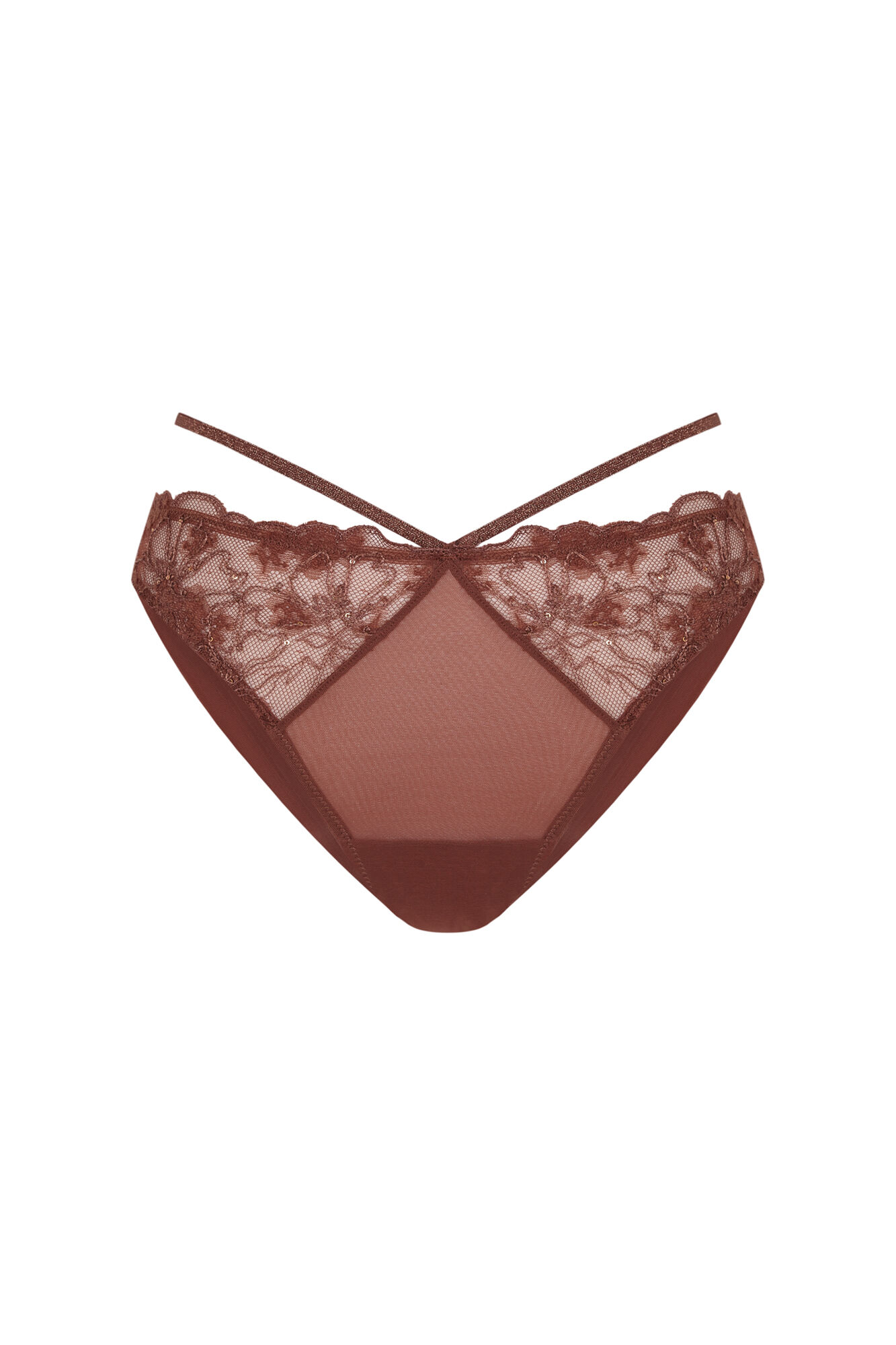 Women'secret Panty brasile&ntilde;o de encaje de lurex marr&oacute;n caf&eacute;