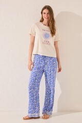 Womensecret Pantalón largo de viscosa con estampado azul estampado