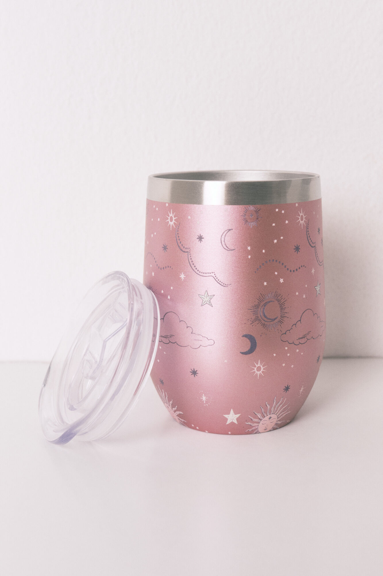 Women'secret Taza t&eacute;rmica de metal rosa con estampado astral rosa