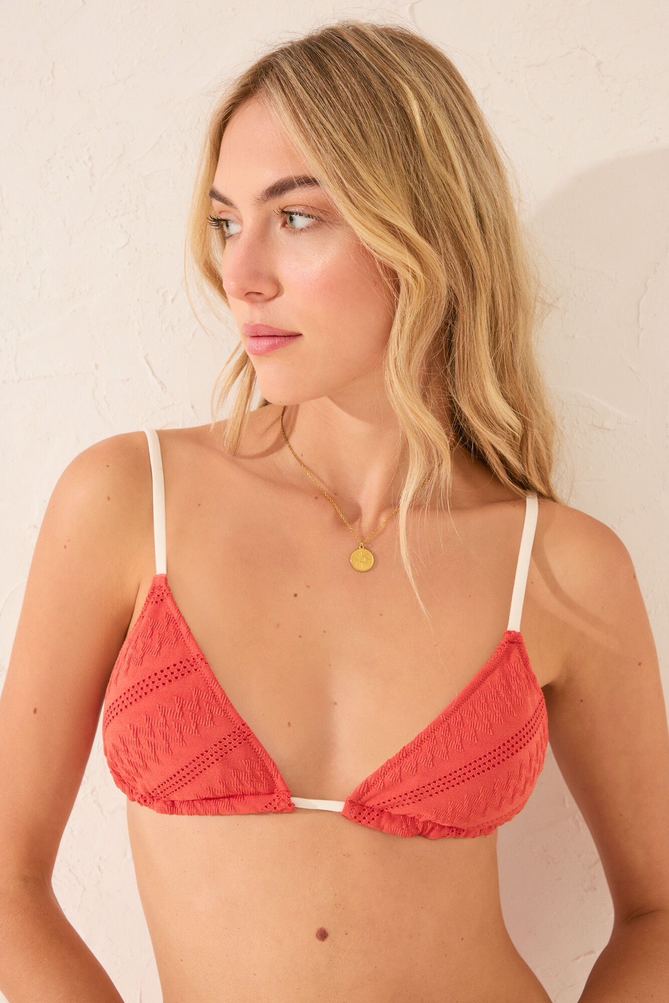 Women'secret Top de bikini triangular con textura naranja naranja