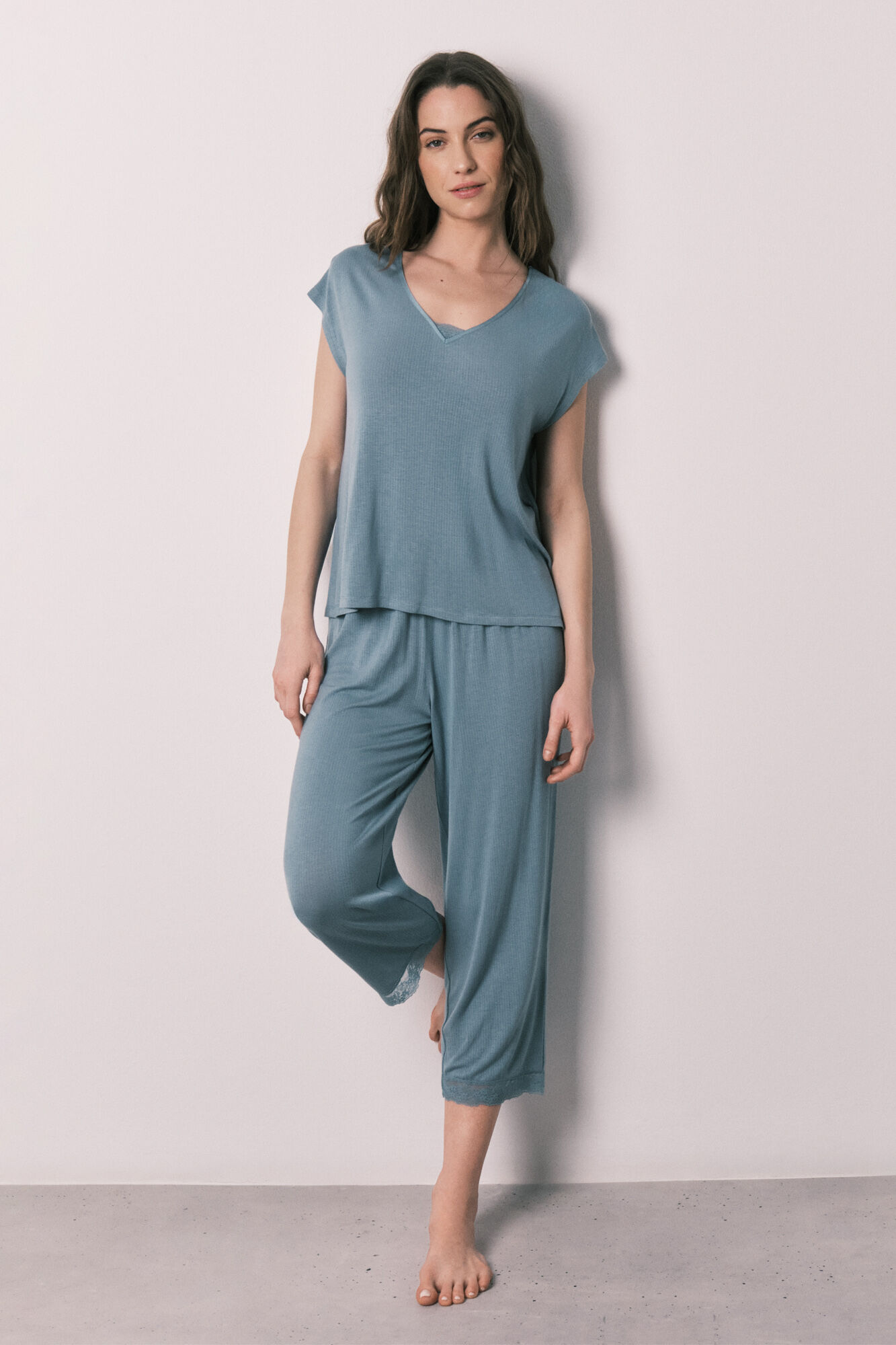 Women'secret Pijama Capri tacto suave de viscosa azul azul