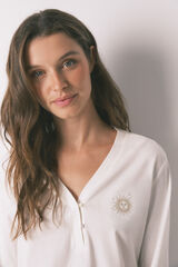 Women'secret Playera blanca de manga larga 100% algod&oacute;n blanco