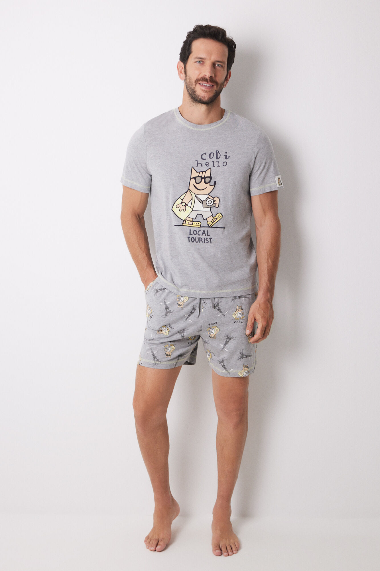Women'secret Pijama corta hombre 100% algod&oacute;n Cobi gris
