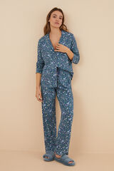 Womensecret Pijama camisero 100% algodón azul flores estampado