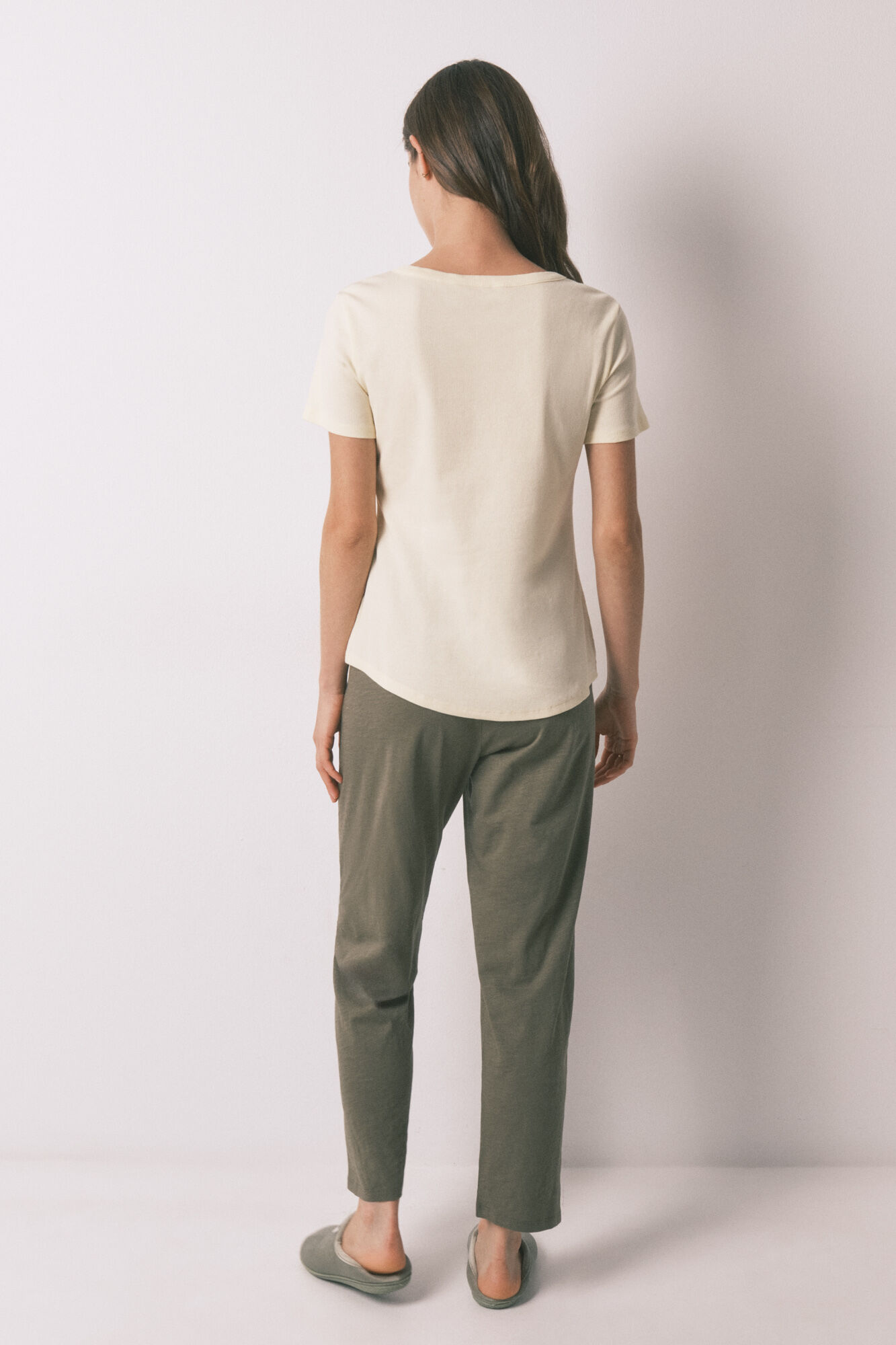 Women'secret Pantal&oacute;n largo de algod&oacute;n verde kaki