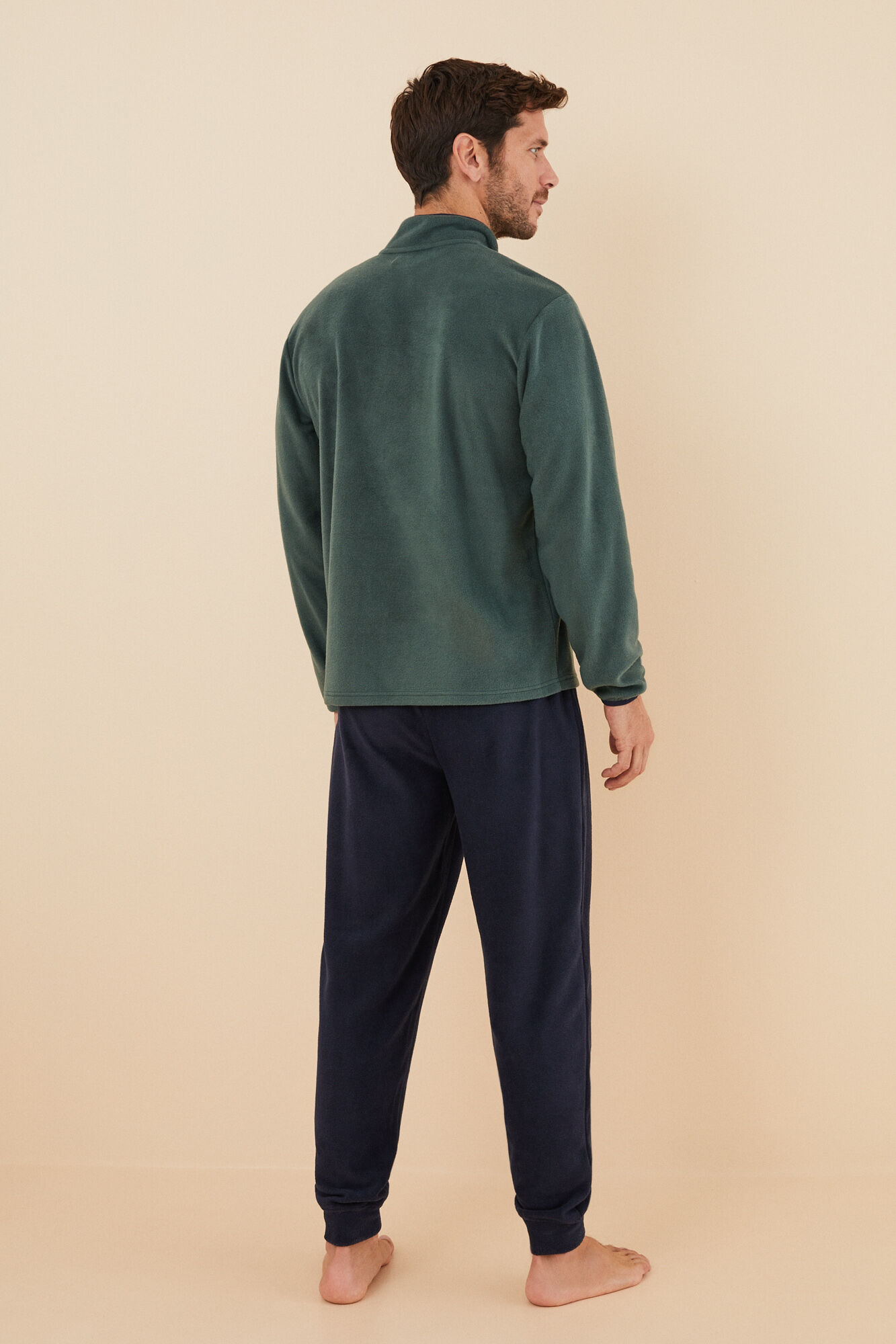 Women'secret Pijama larga hombre cuello chimenea botones kaki