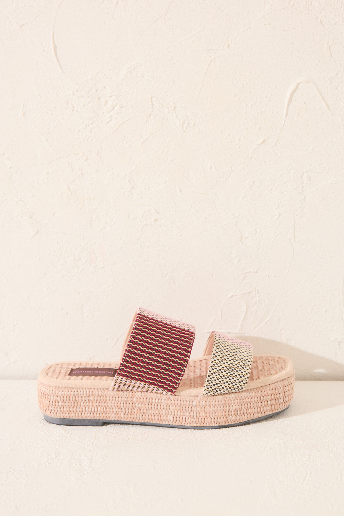 Women'secret Chanclas de plataforma de rafia multicolor blanco