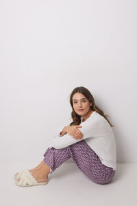Womensecret Pantalón carrot viscosa estampado ikat morado/lila