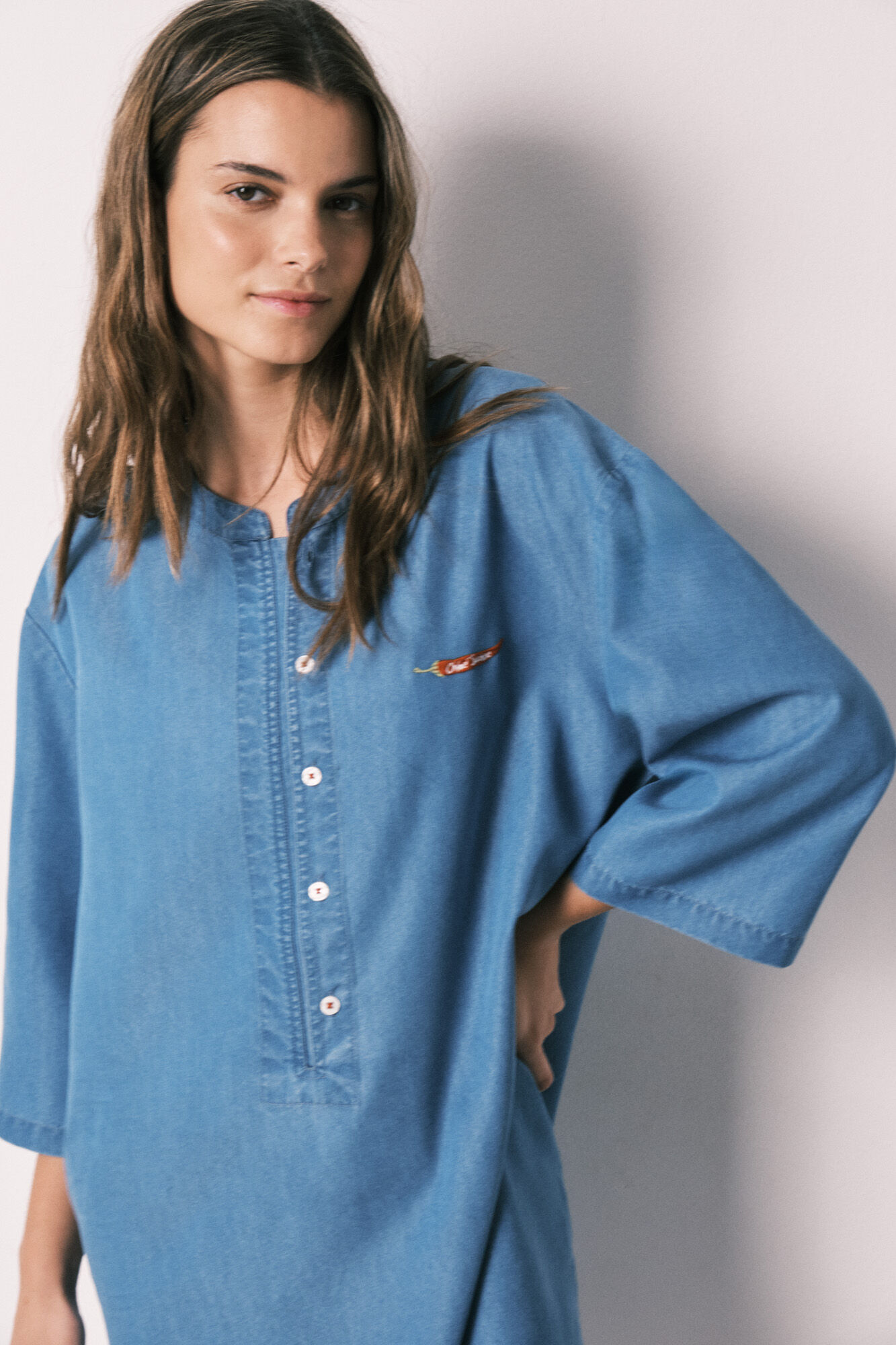 Women'secret Playera de dormir corta de mezclilla ligera azul