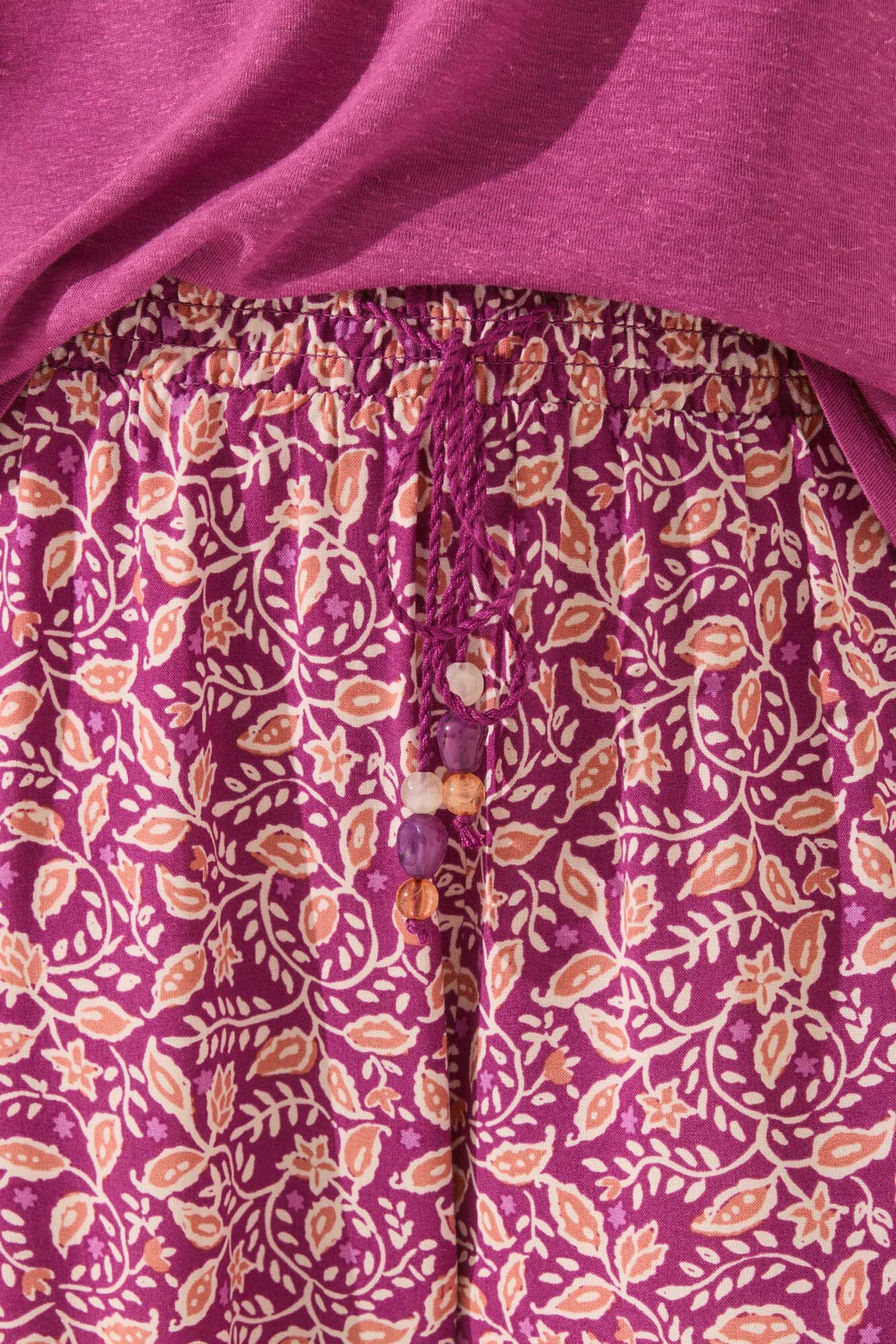 Women'secret Pantal&oacute;n largo de viscosa con estampado morado/lila estampado