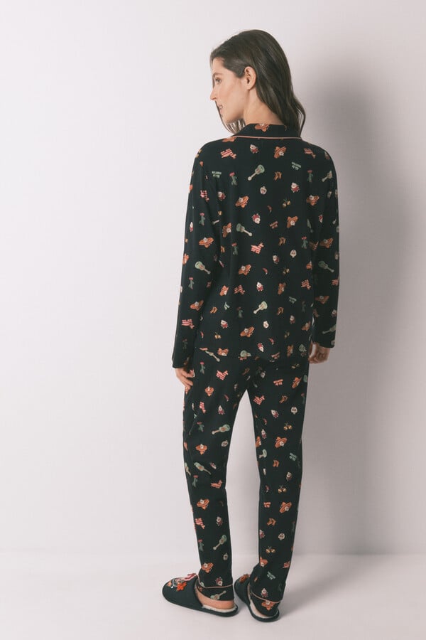 Women'secret Pijama camisera de algodón negro "Día de Muertos" negro