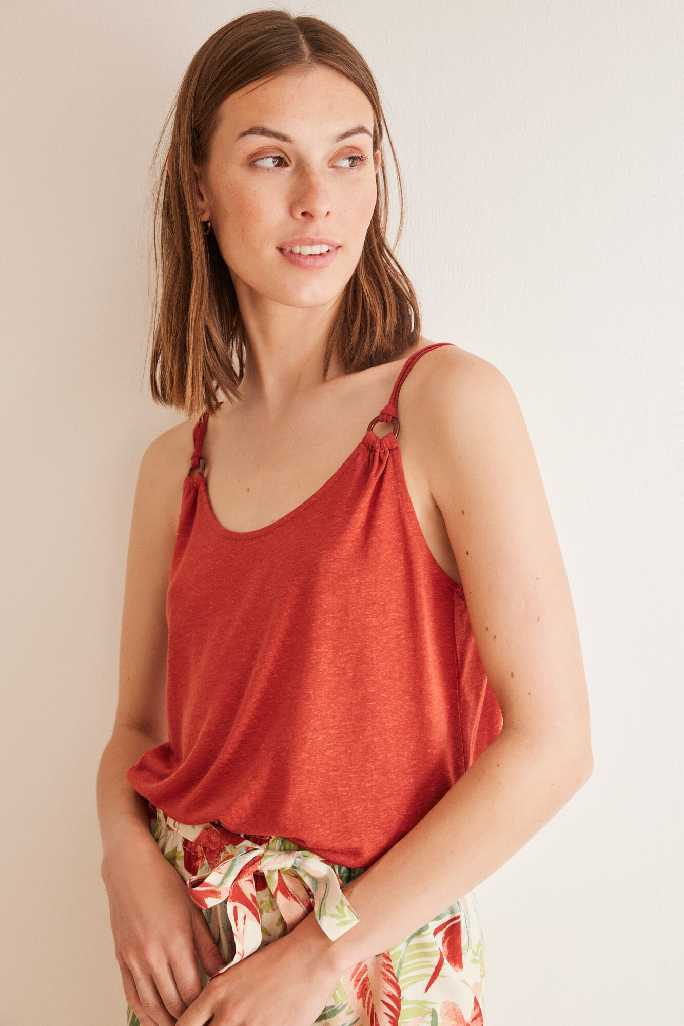 Women'secret Playera tirantes naranja lino naranja
