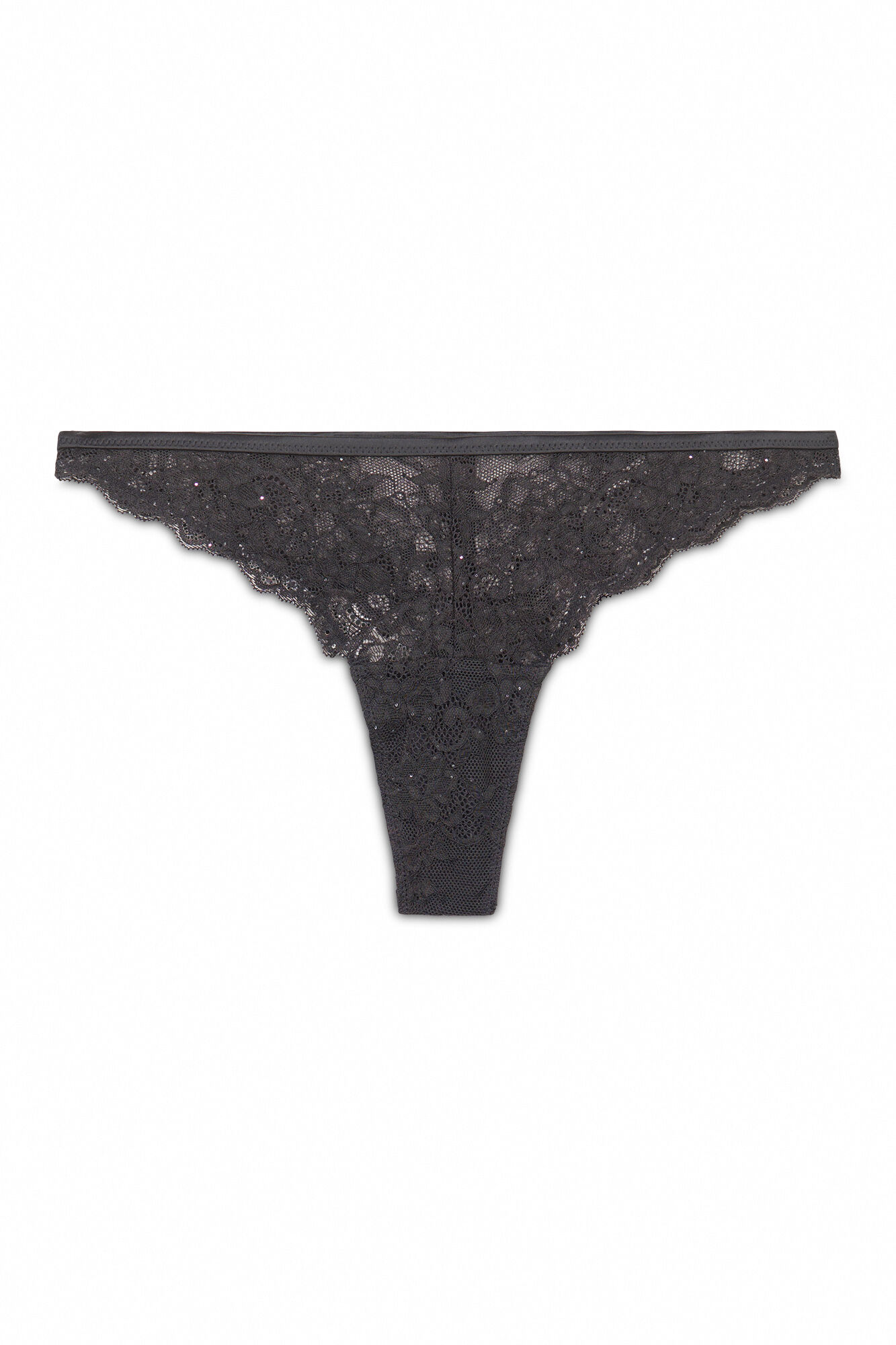 Women'secret Tanga encaje negro brillo negro