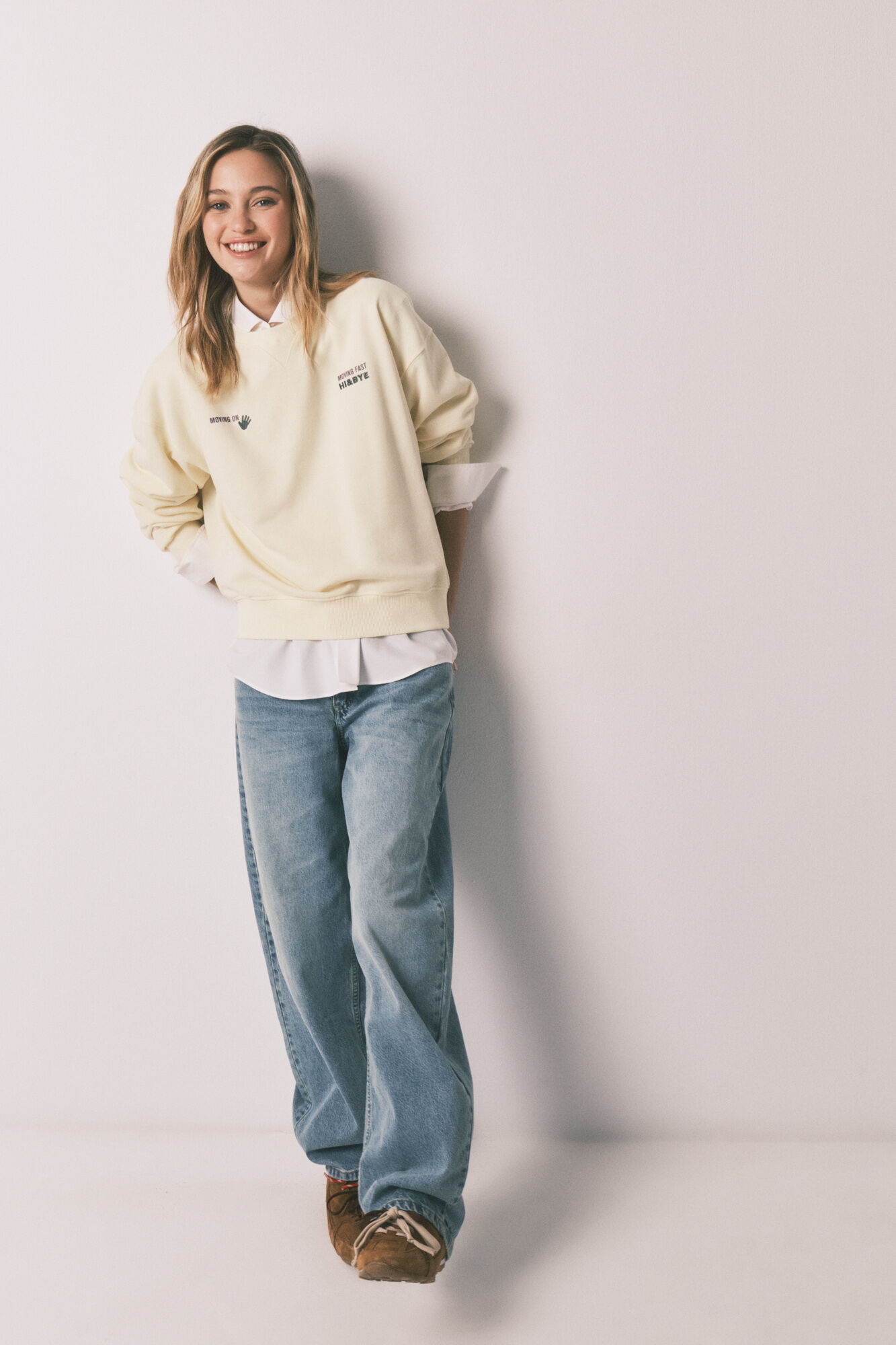 HI&BYE Sudadera corta lisa de felpa de algod&oacute;n amarilla amarillo