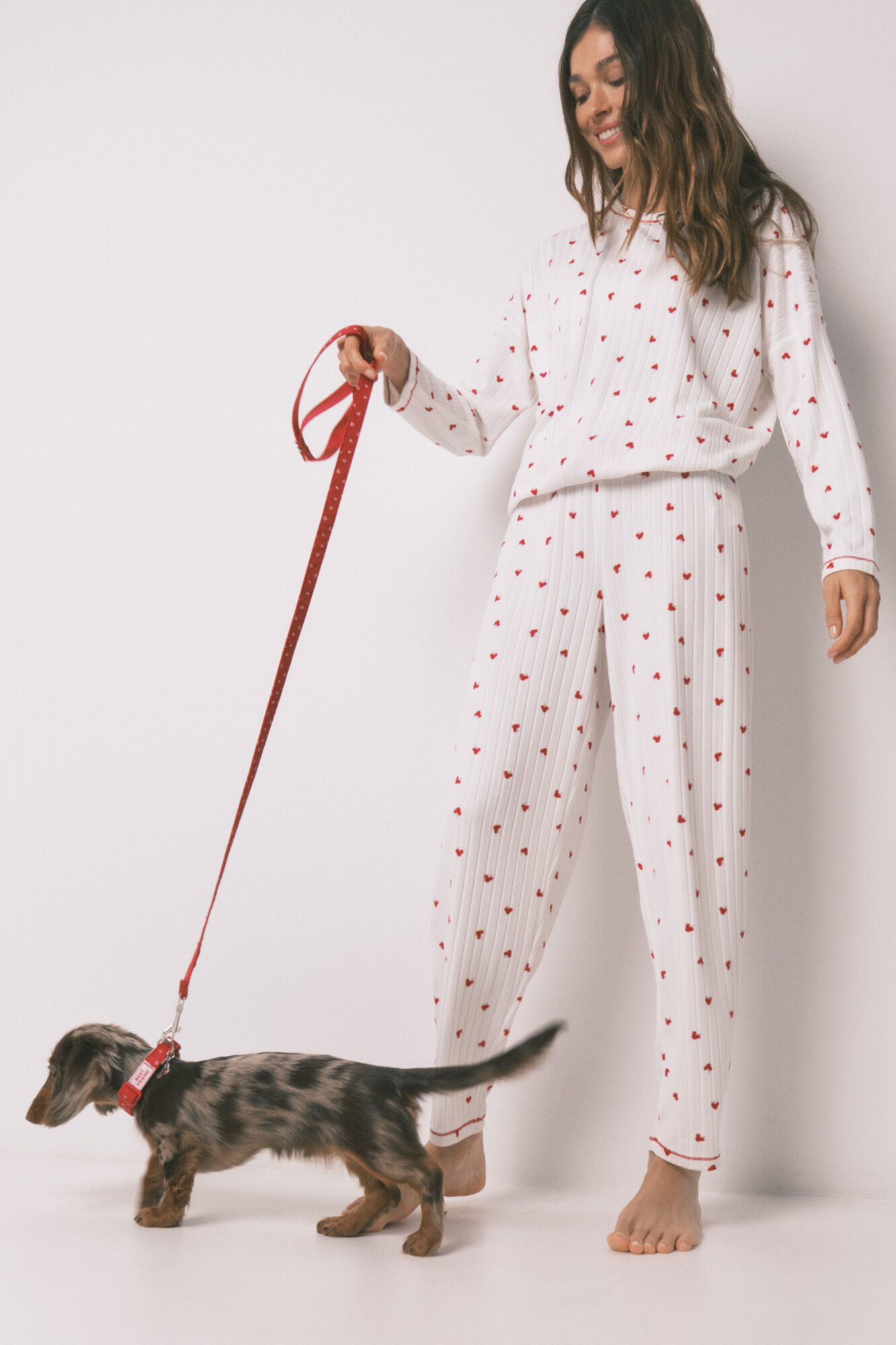 Women'secret Correa para perro con corazones roja rojo