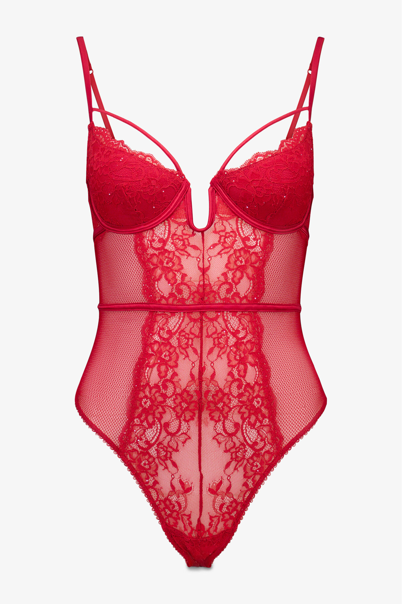 Women'secret Body cl&aacute;sico de encaje y sat&iacute;n rojo brillo rojo