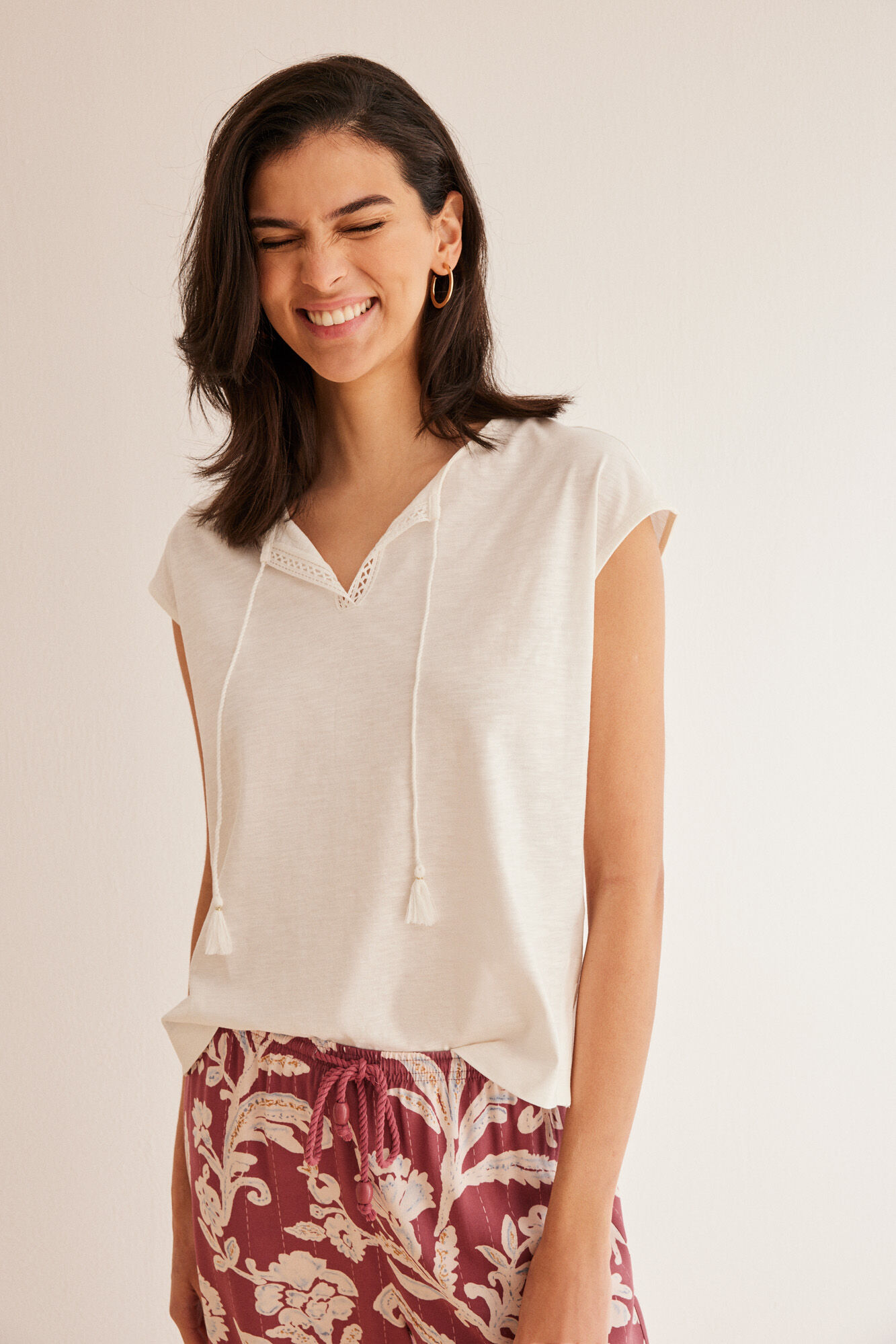Women'secret Playera textura flam&eacute; marfil