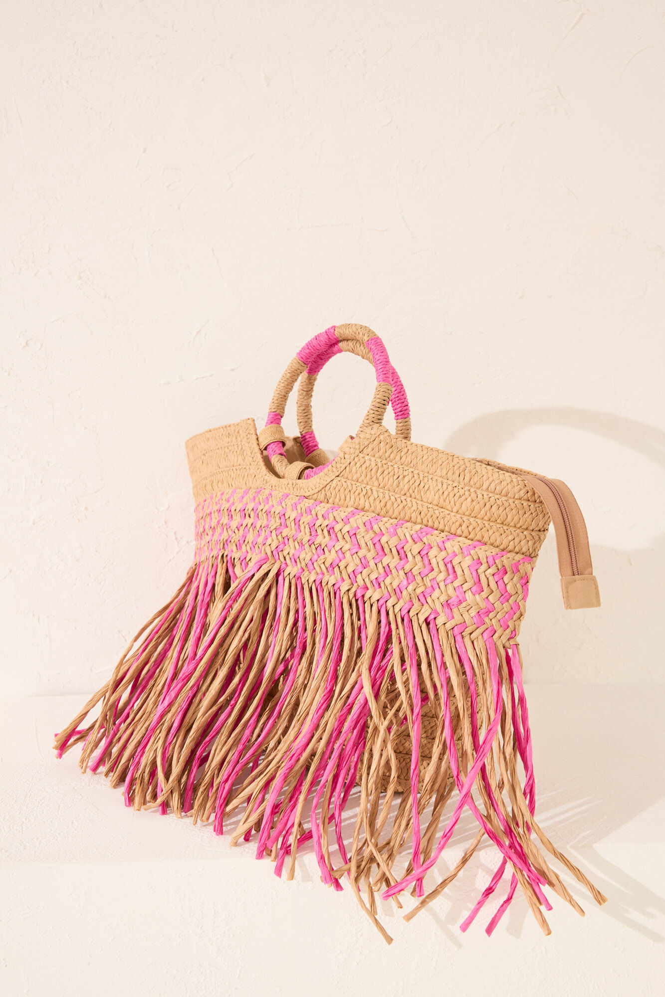Women'secret Bolsa bolsa de playa de rafia rosa, bolsa caf&eacute;