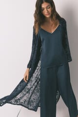 Women'secret Bata larga holgado de satén azul azul