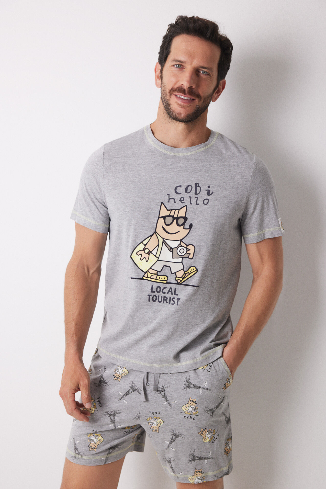 Women'secret Pijama corta hombre 100% algod&oacute;n Cobi gris