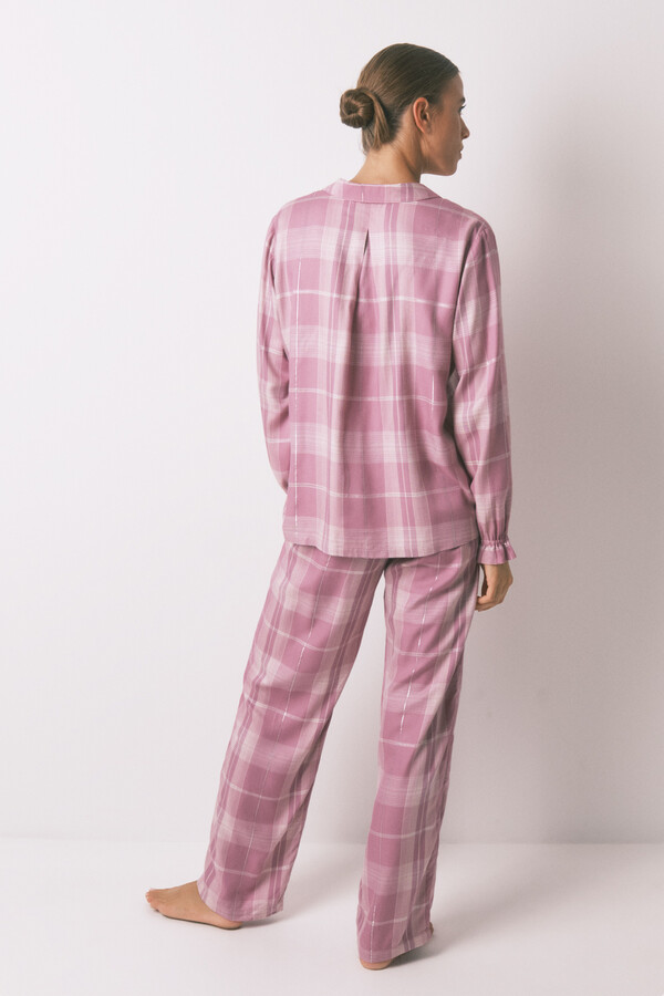 Women'secret Pijama camisera de viscosa a cuadros rosas rosa