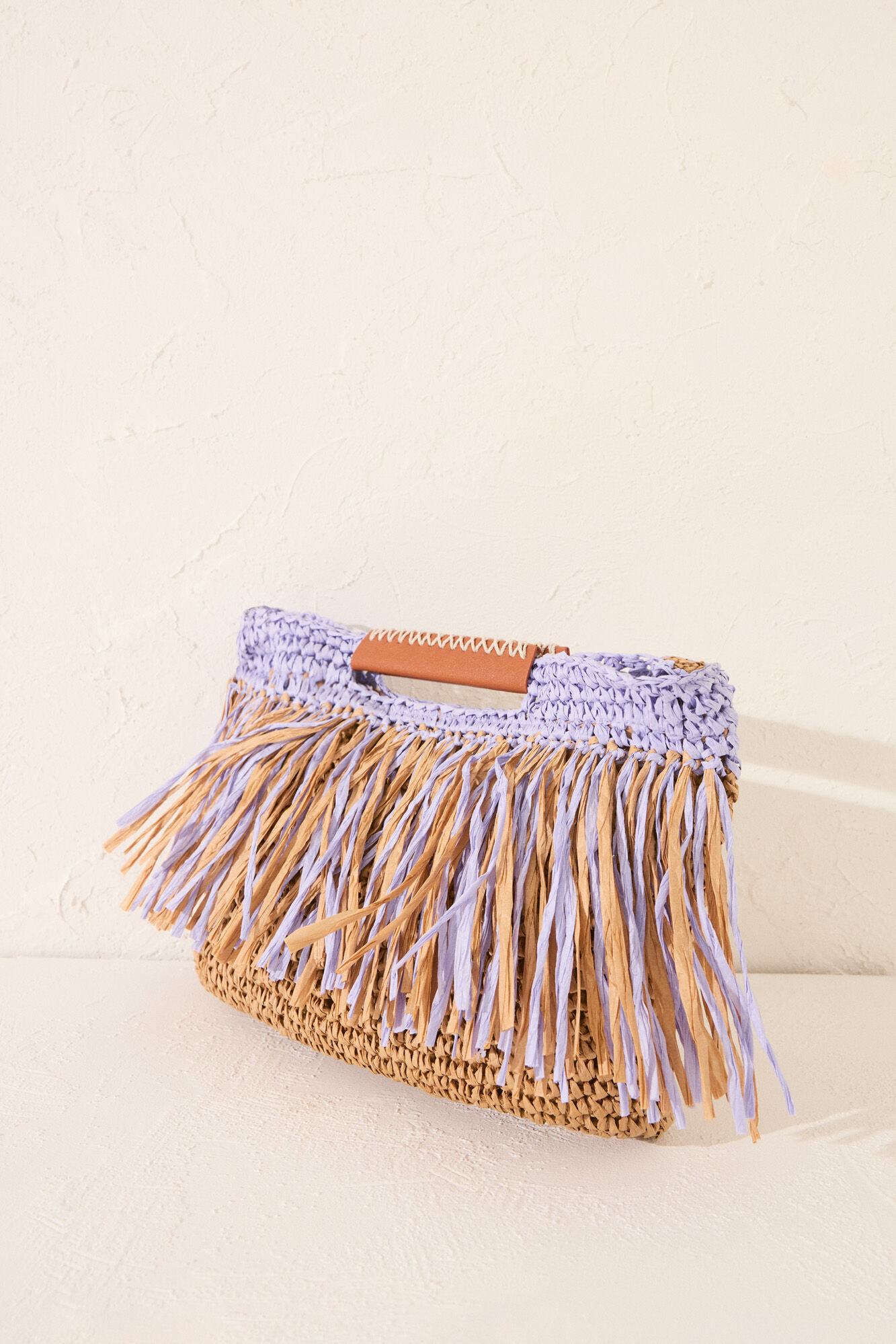 Women'secret Bolsa mediano de rafia con flecos, bolsa azul