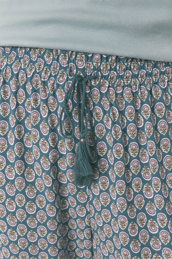 Women'secret Pantalón largo con estampado de viscosa zanahoria verde