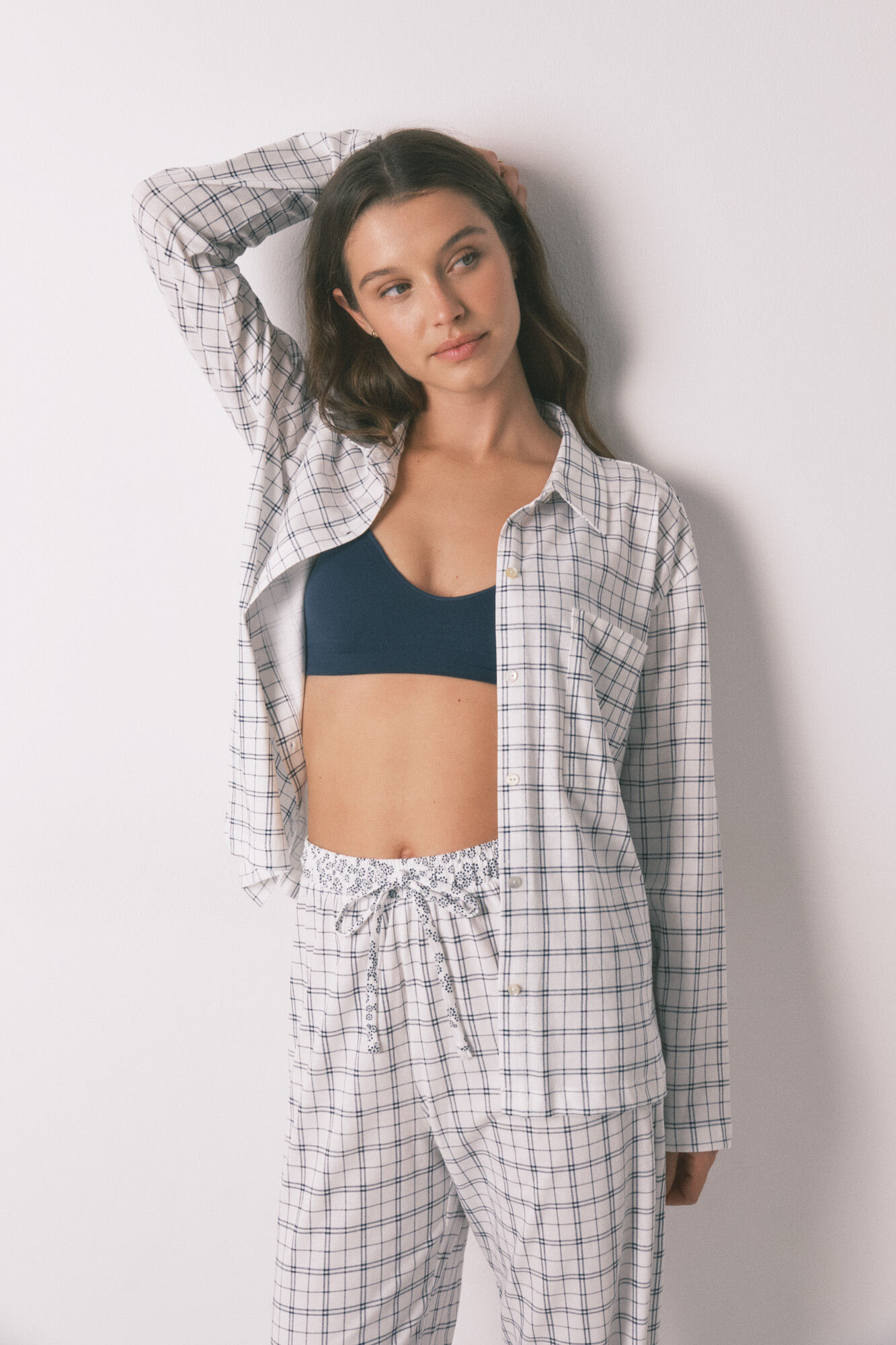 Women'secret Pijama camisera a cuadros de algod&oacute;n azul