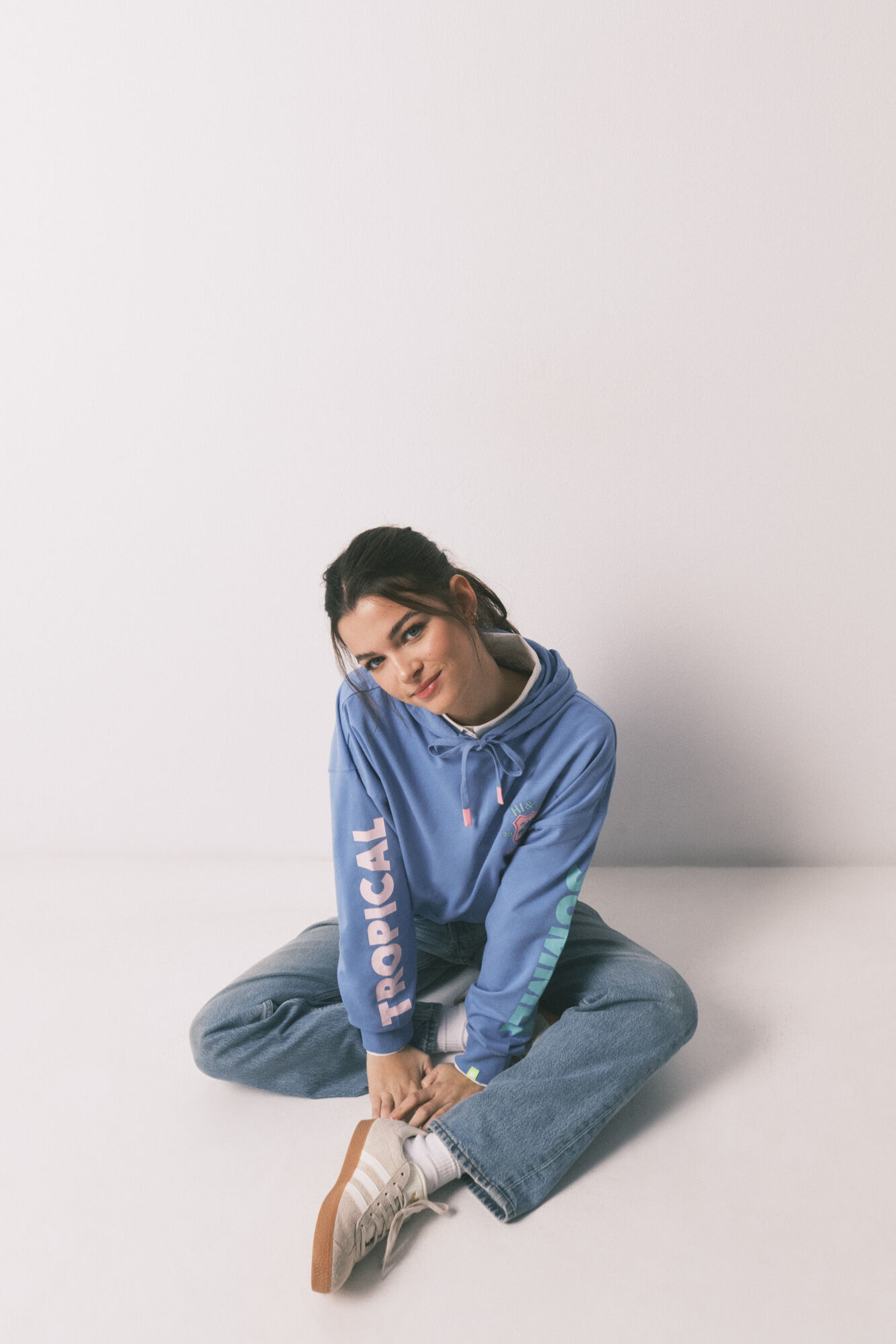 HI&BYE Sudadera con capucha de felpa de algod&oacute;n azul azul