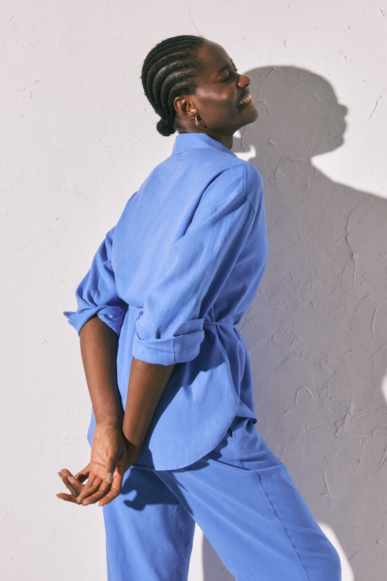 Women'secret Camisa de manga larga de lino azul azul