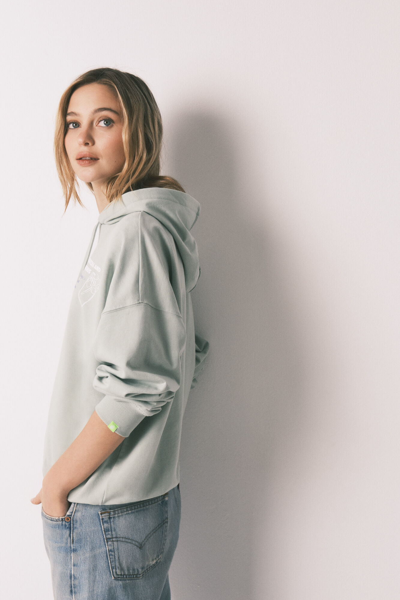 HI&BYE Sudadera con capucha de felpa de algod&oacute;n verde verde