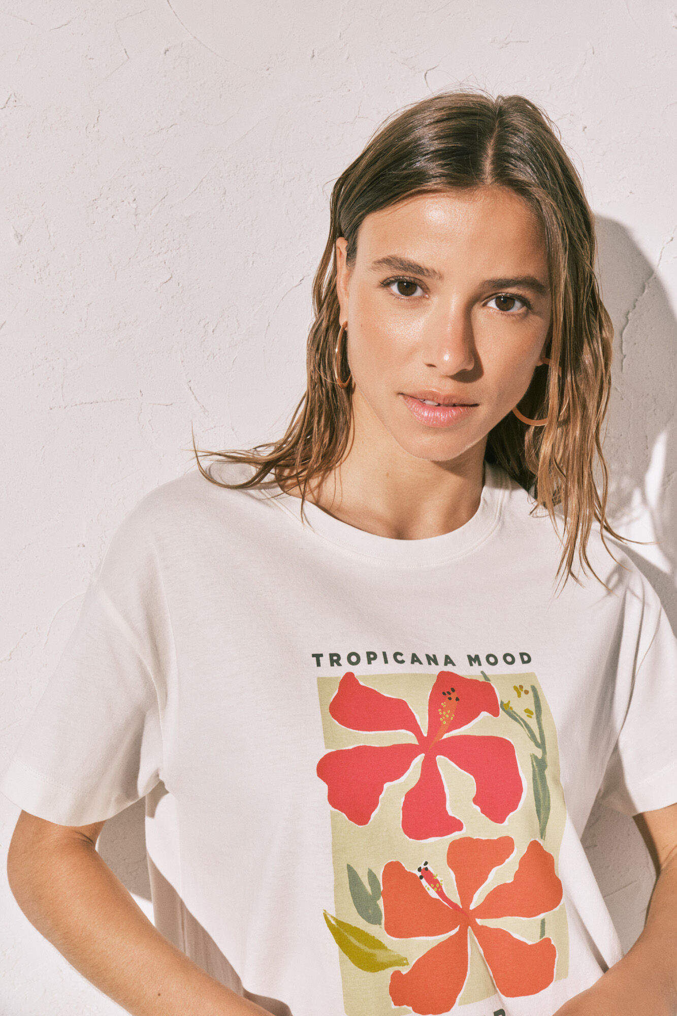 Women'secret Playera de manga corta de algod&oacute;n marfil