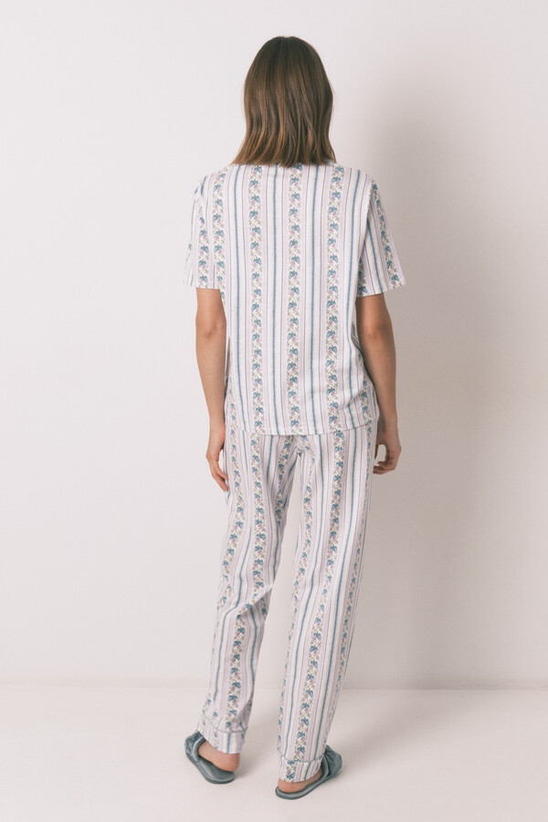 Women'secret Pijama camisera Capri de rayas 100% algodón marfil