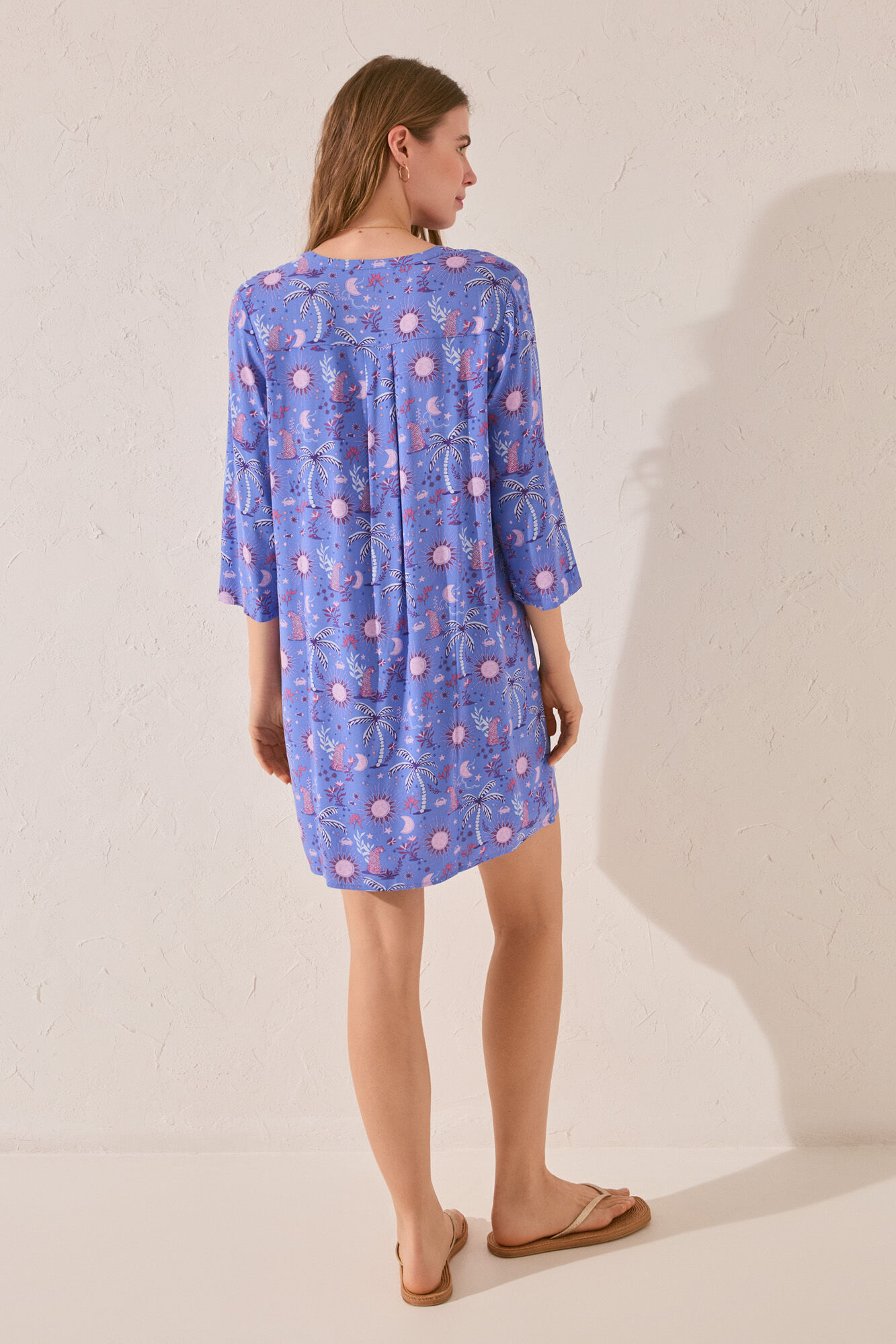 Women'secret Playera de dormir de viscosa con estampado azul estampado