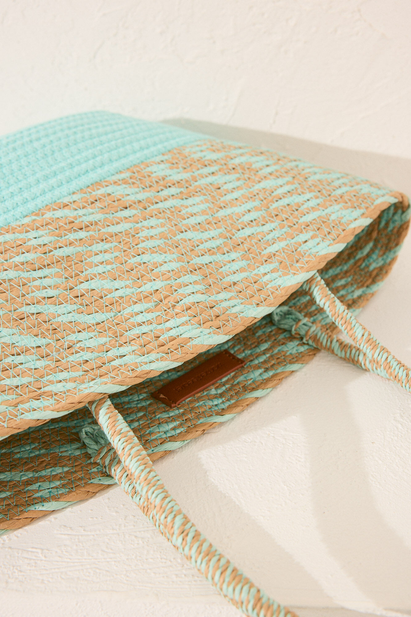 Women'secret Bolsa bolsa de playa de rafia verde, bolsa con logo verde