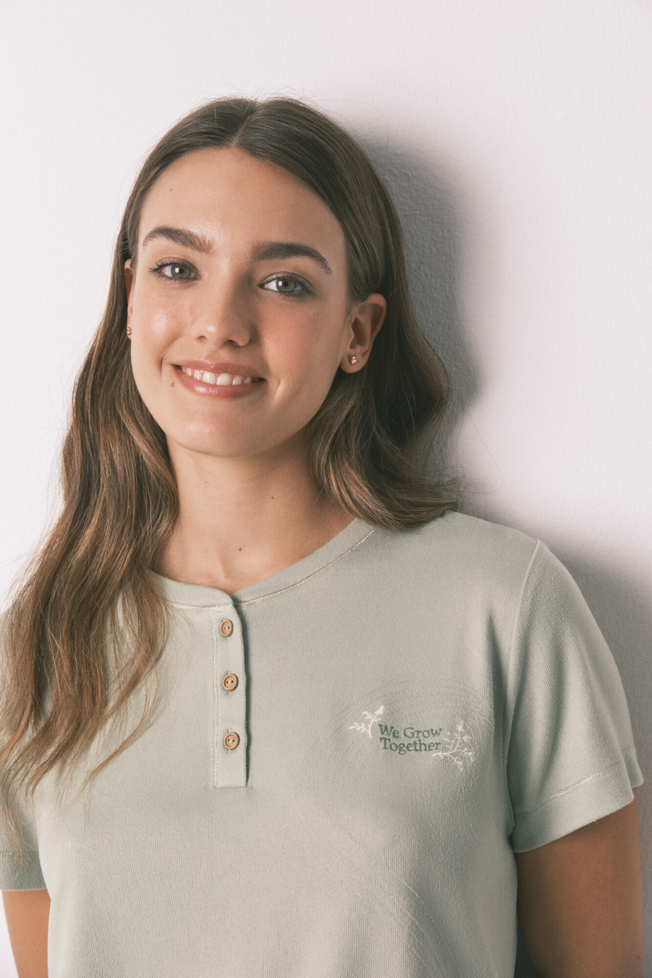 Women'secret Pijama larga de manga corta patchwork s&uacute;per suave verde