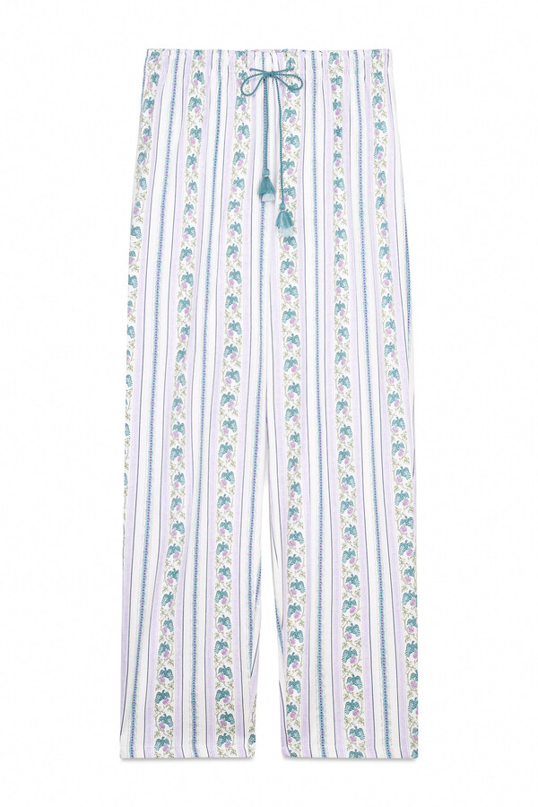 Women'secret Pantalón largo zanahoria 100% algodón ribetes marfil