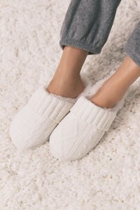 Women'secret Pantuflas para casa de tejido de tricot blancas