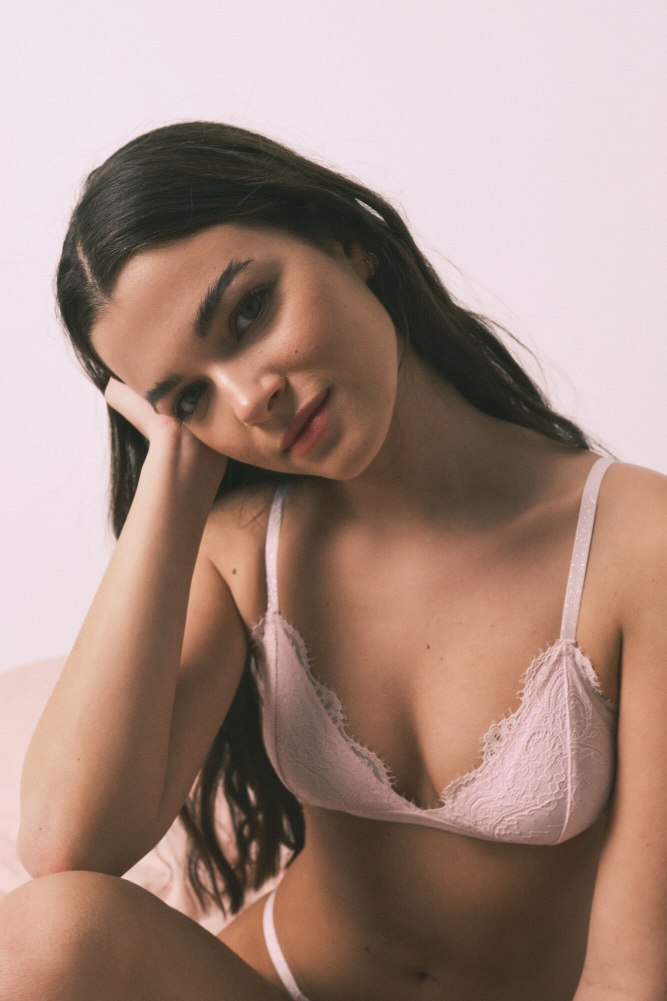 HI&BYE Brasier triangular de encaje rosa rosa