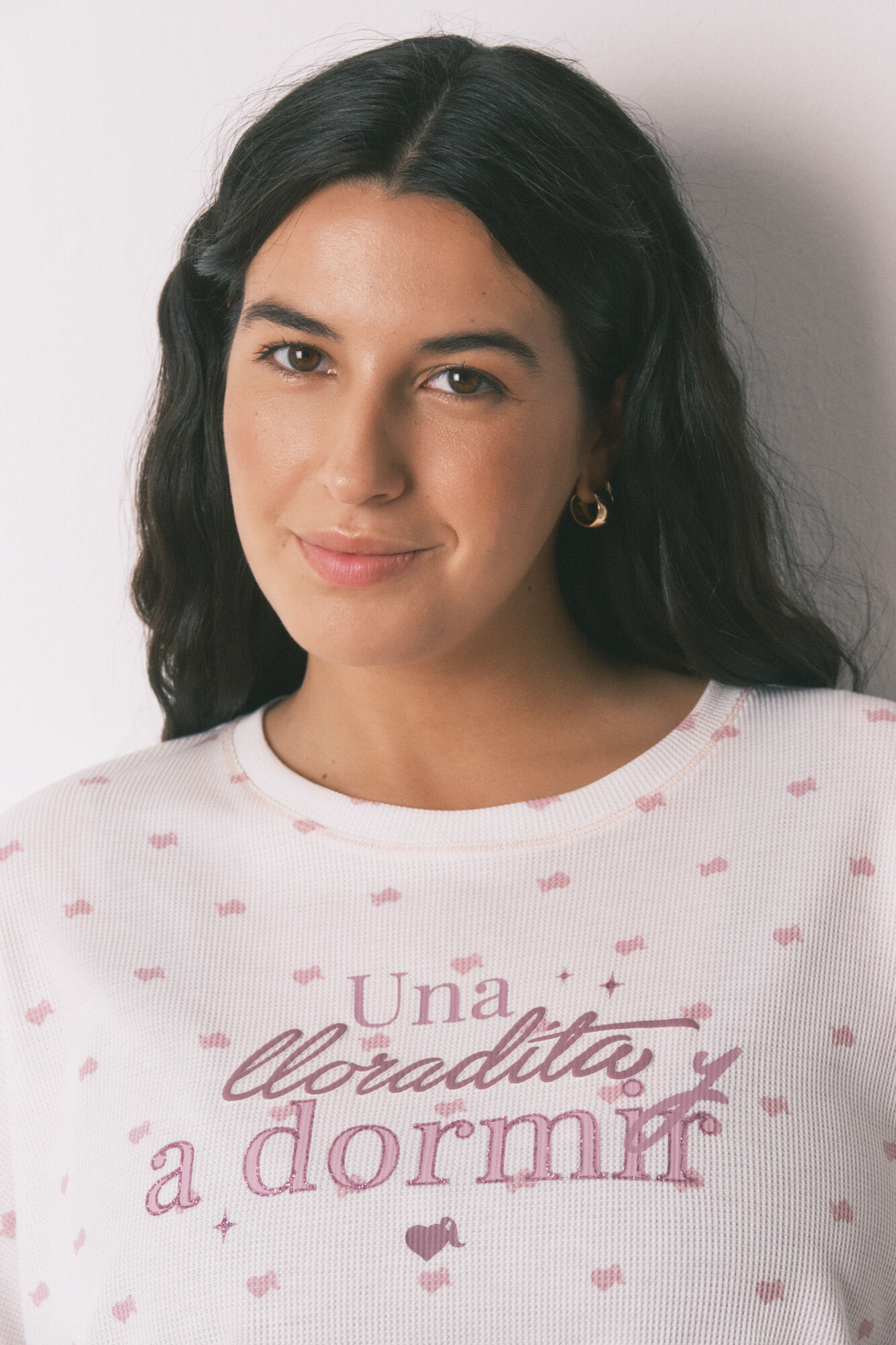 Women'secret Pijama larga de tejido gofre blanco